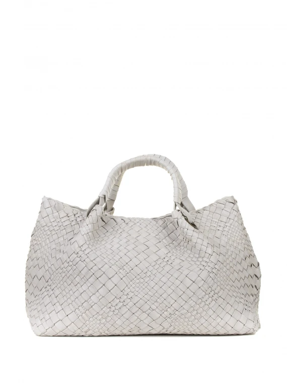 Woven leather shopping bag