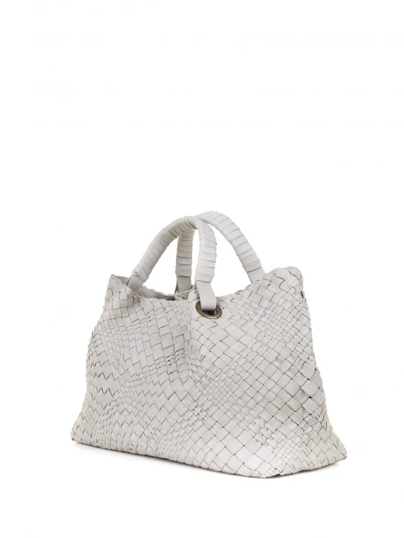 Woven leather shopping bag