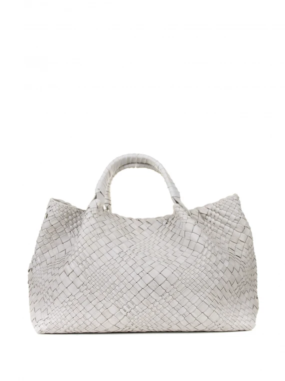 Woven leather shopping bag