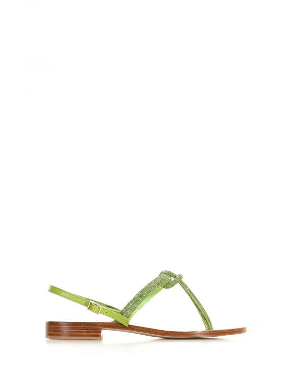 Flip-flop sandal with green rhinestones