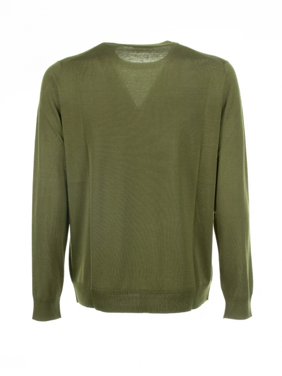 Green crew-neck sweater in cotton and silk