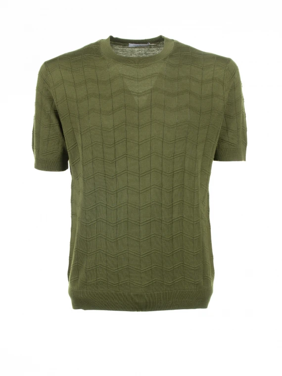 T-shirt verde in cotone e seta