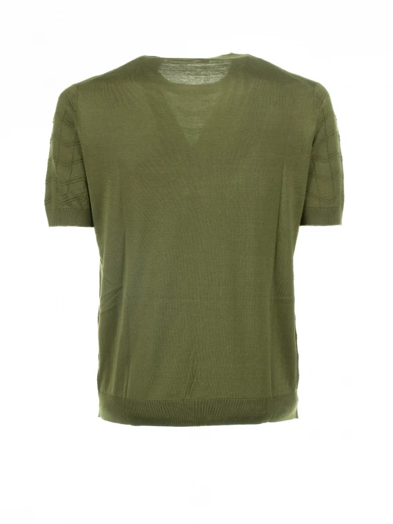 T-shirt verde in cotone e seta