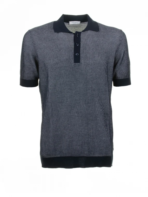 Blue short-sleeved cotton polo shirt