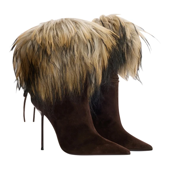 Lidia dark brown suede and fur ankle boots Paris Texas