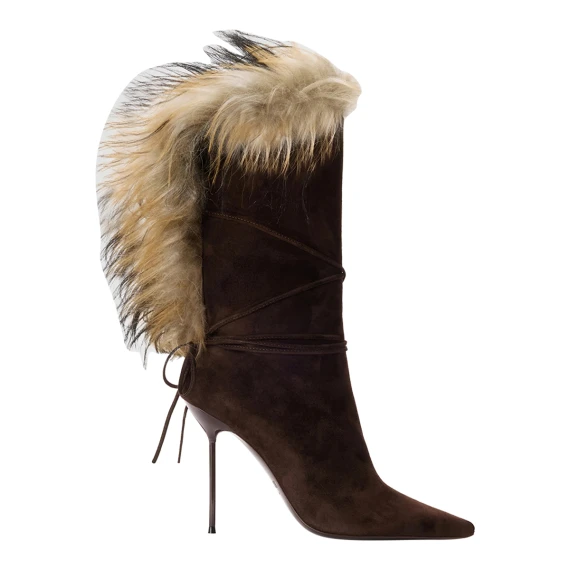 Lidia dark brown suede and fur ankle boots Paris Texas