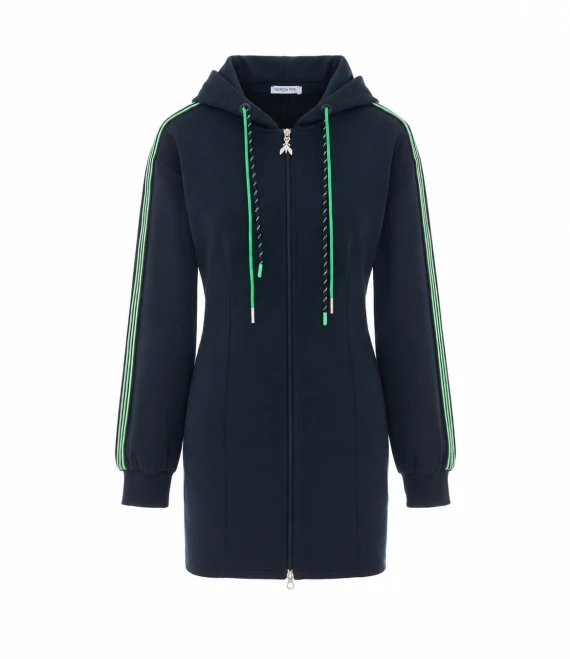 Abito felpa con cappuccio blu scuro con zip