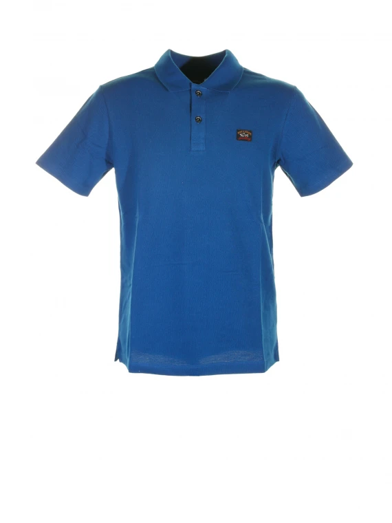 Blue short-sleeved polo shirt with logo