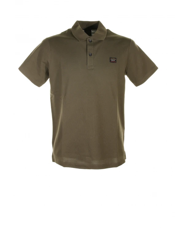 Military green short-sleeved polo shirt with logo