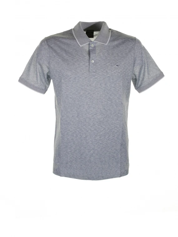 Blue short-sleeved polo shirt in cotton