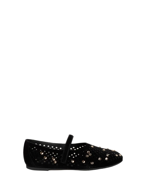 Perforated Suede Black Ballerinas with Rhinestones Pedro Garcia