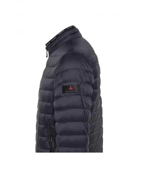 Blue quilted down jacket with zip and collar