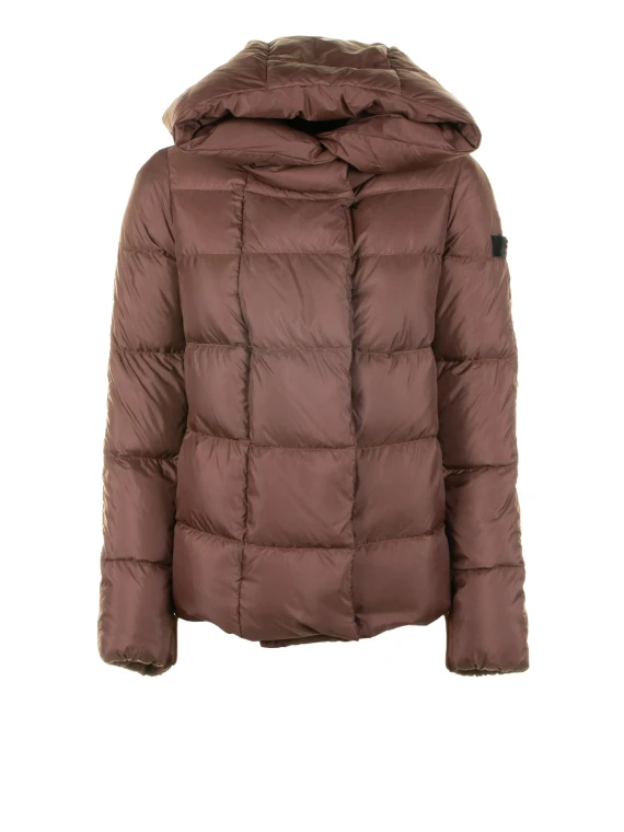 Piumino cannella donna trapuntato con cappuccio
