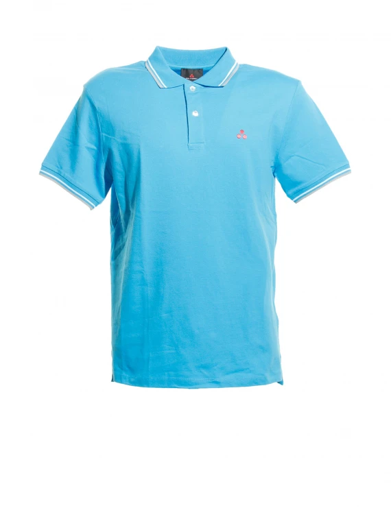 Light blue polo shirt with contrasting logo