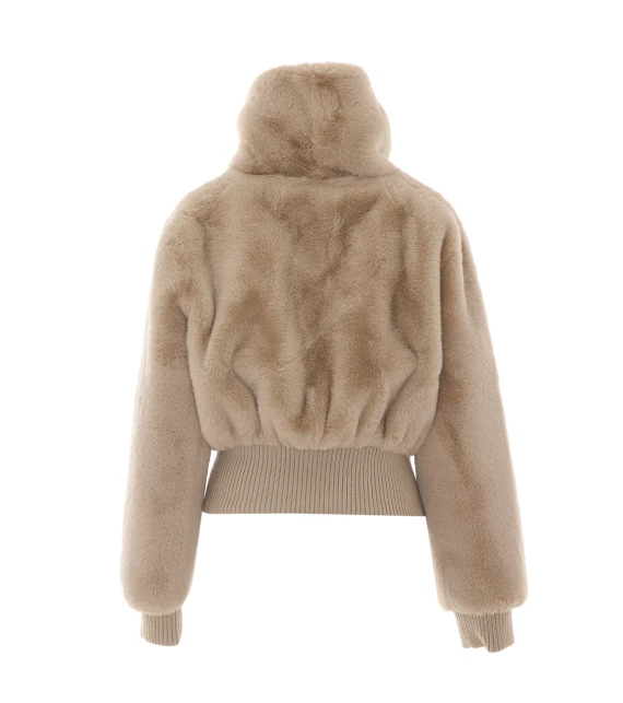 Beige Bagels Bomber with Frontal Zip Closure