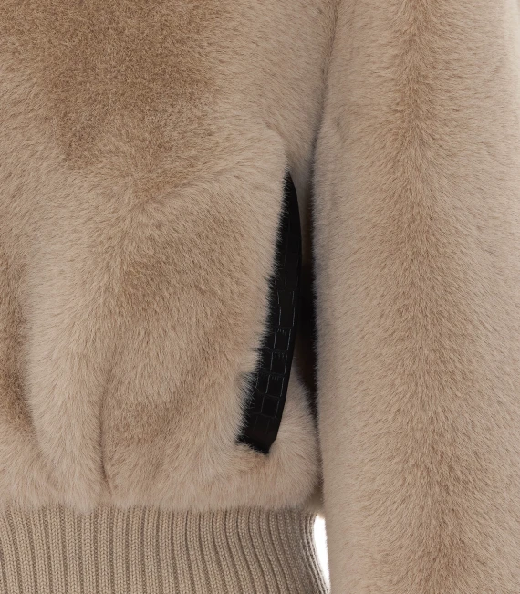Beige Bagels Bomber with Frontal Zip Closure