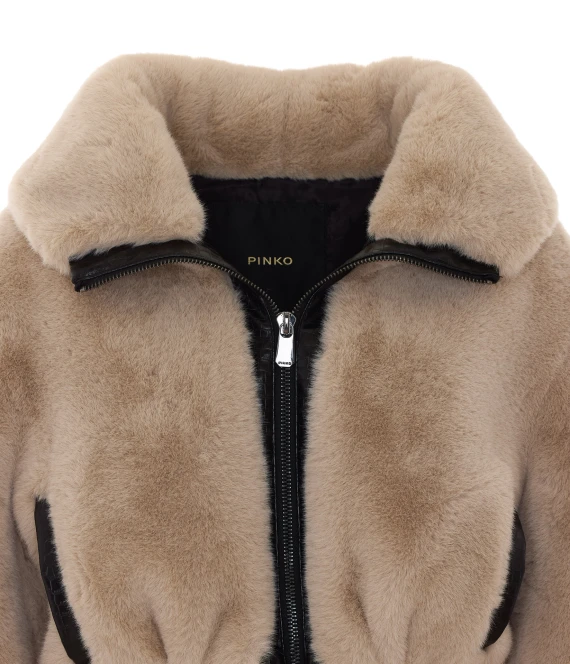 Beige Bagels Bomber with Frontal Zip Closure