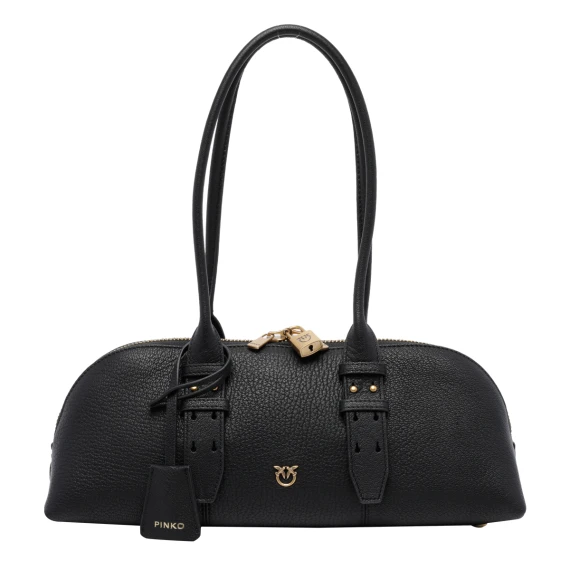 Borsa bowling nera in pelle di vitello