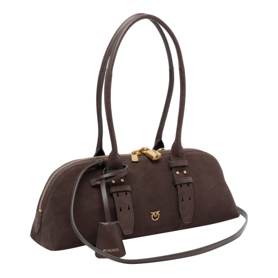 Horizontal bowling bag in brown suede PINKO