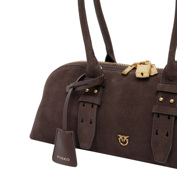 Horizontal bowling bag in brown suede PINKO