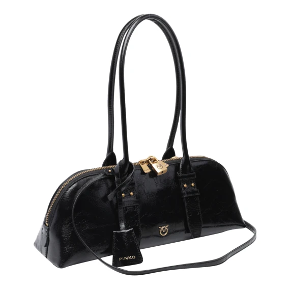 Black calf leather bowling bag PINKO