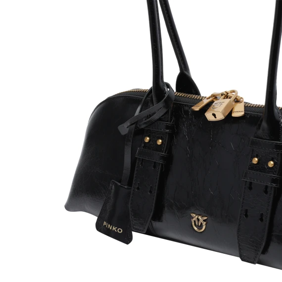 Black calf leather bowling bag PINKO