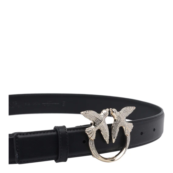 Cintura in pelle nera con strass PINKO