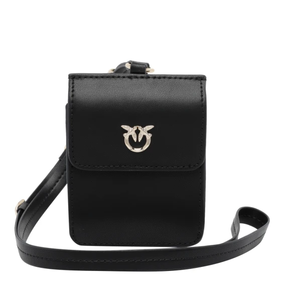 Borsa a tracolla Love Birds in pelle di vitello nera