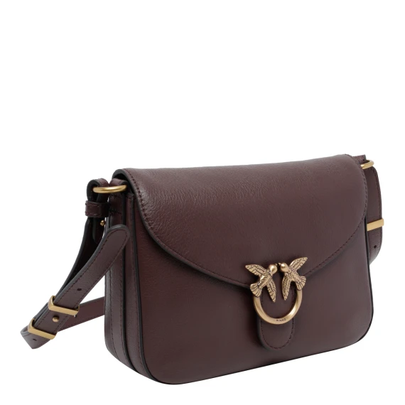 Borsa a tracolla mini in pelle di vitello marrone scuro PINKO