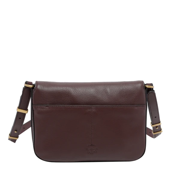 Borsa a tracolla mini in pelle di vitello marrone scuro PINKO