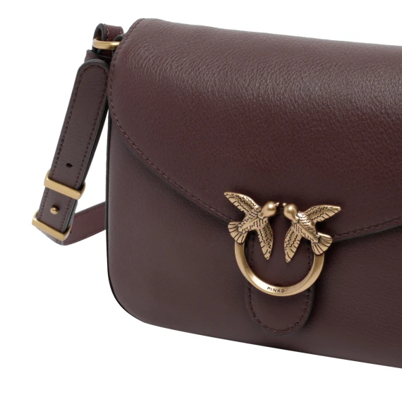 Borsa a tracolla mini in pelle di vitello marrone scuro PINKO