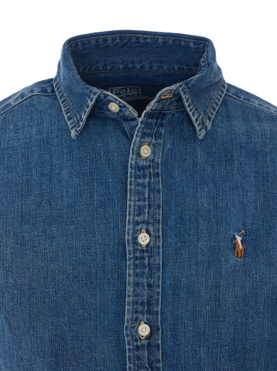 Denim Shirt with Frontal Buttons Closure