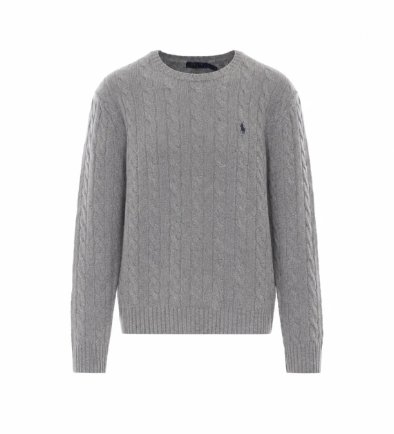Maglione girocollo in lana e cashmere grigio chiaro