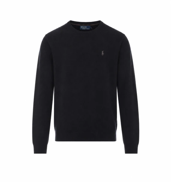 Maglione nero in lana con logo ricamato