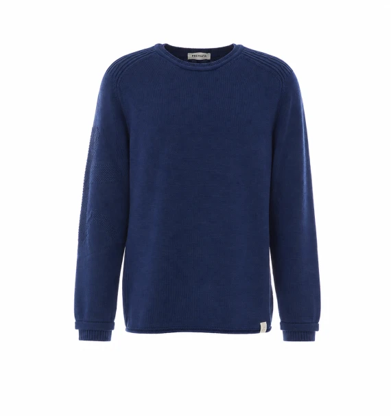 Maglione girocollo in lana merino blu