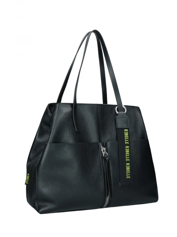 Harriett black leather shopping bag