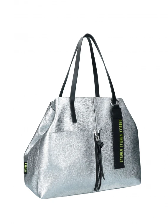 Harriett shopping bag in silver laminated leather