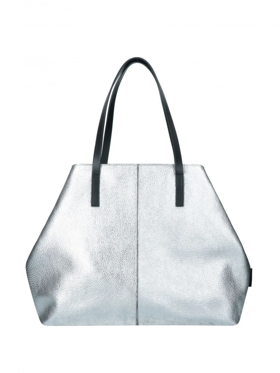 Shopping bag Harriett in pelle laminata argento