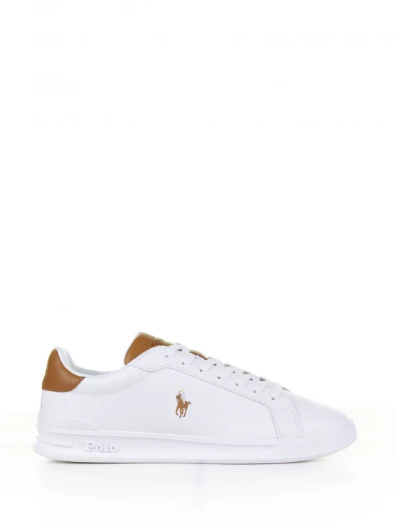 Sneaker in pelle bianco marrone con logo