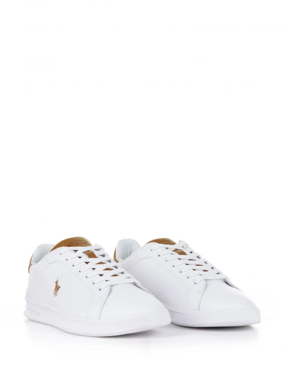 Sneaker in pelle bianco marrone con logo