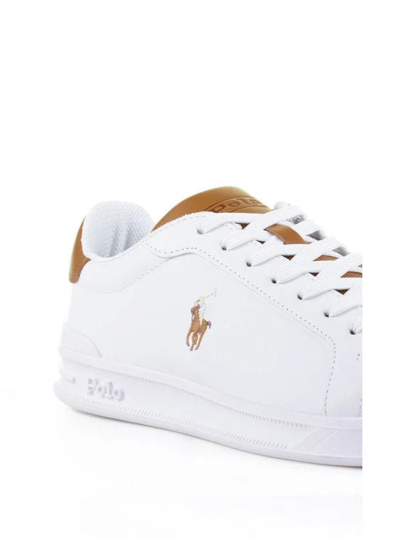 Sneaker in pelle bianco marrone con logo