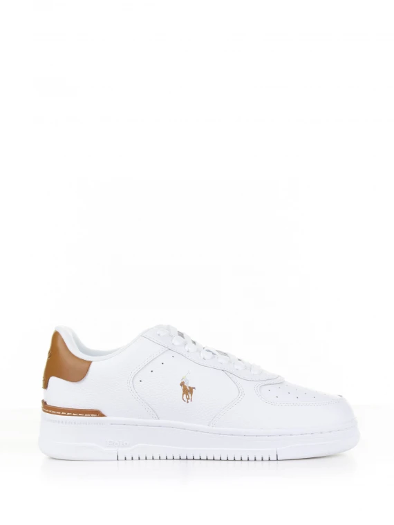 Sneaker in pelle bianco marrone con logo