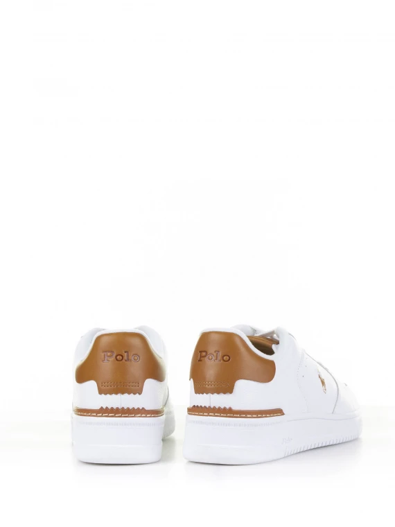 Sneaker in pelle bianco marrone con logo