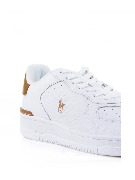 Sneaker in pelle bianco marrone con logo