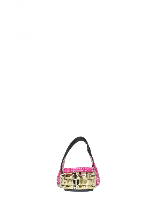 Chanel slingback in tweed cherry con tacco catena oro