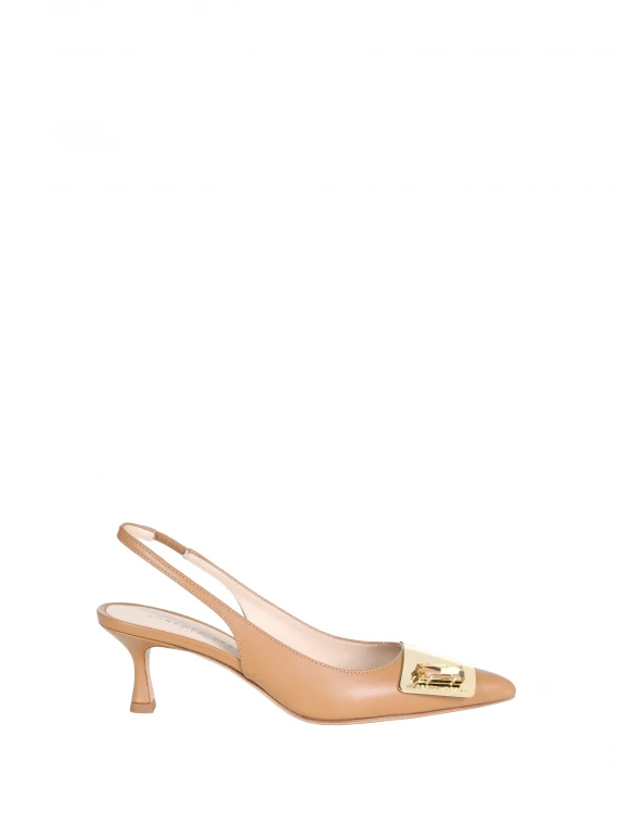 Chanel slingback in softy camel with plaque accessory