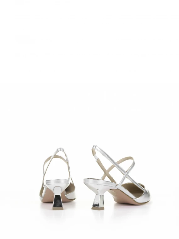 Chanel slingback in silver luxor with strap