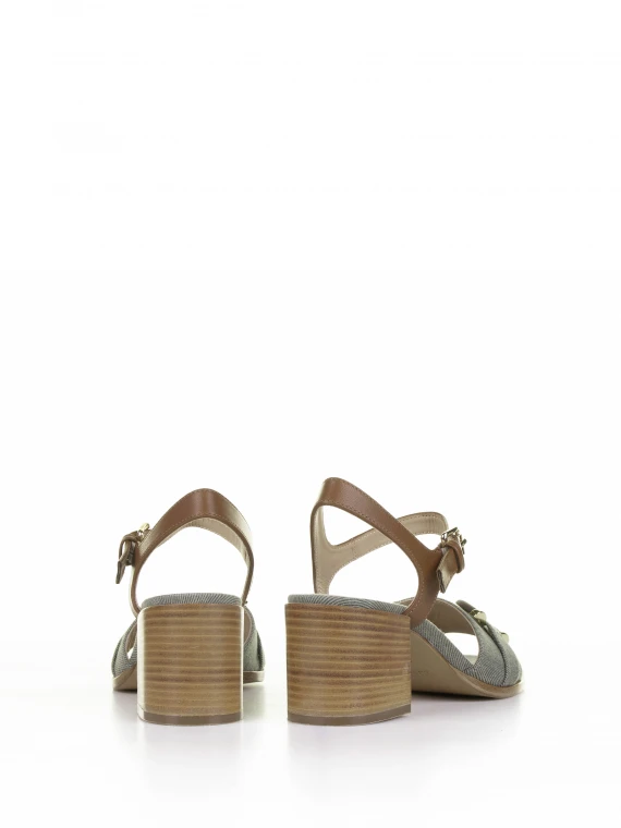Khaki denim sandal with strap