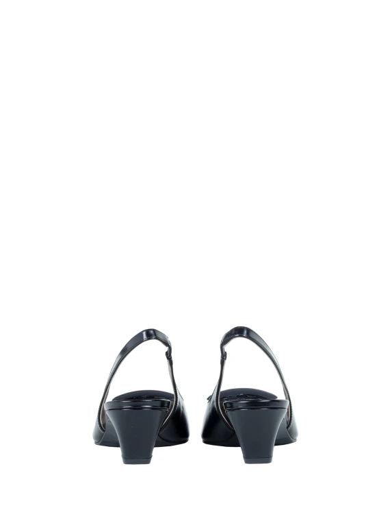 Décolleté slingback nero in pelle con fibbia