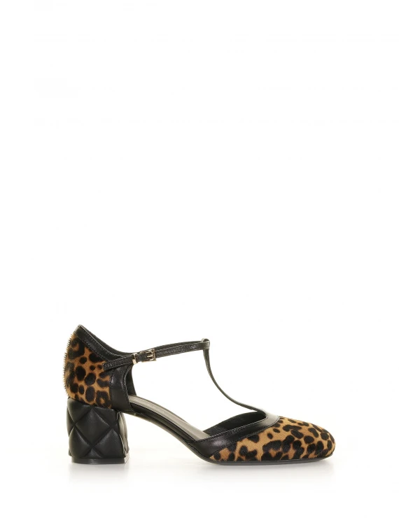 Olympia leopard pump with quilted heel